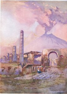 Pompéi : Vésuve au loin, de Hutchinsons Picturesque Europe publié par Hutchinson & Son, vers 1930 - Louis Burleigh Bruhl