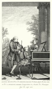 Leopold Mozart jouant de la musique avec sa fille Marianne et son fils Wolfgang (gravure) - Louis Carrogis (after) Carmontelle