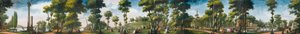 Figures marchant dans un parc