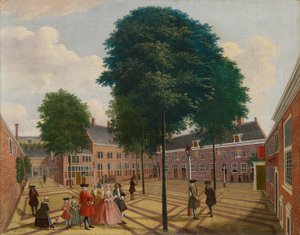 La grande cour de la maison des lépreux, 1735 - Louis Chalon