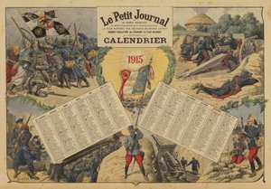 Calendrier pour 1915, avec des scènes de champs de bataille de la Première Guerre mondiale
