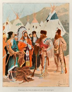 Coureur des bois trafiquant avec les sauvages au 18e siècle - Louis Charles Bombled