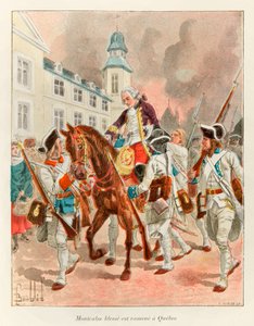 Bombled Louis (1862 - 1927) ; Le général Louis Joseph (Louis-Joseph) de Montcalm (1712-1759) blessé est ramené à Québec après la bataille des Plaines d