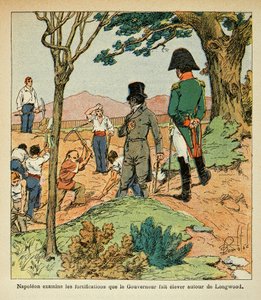 Napoléon examine les fortifications que le gouverneur Hudson Lowe a élevées autour de Longwood - Louis Charles Bombled