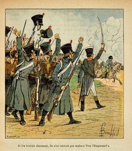 Illustration de Louis Bombled (1862-1927) du livre « Le Mémorial de Sainte-Hélène » du comte Emmanuel de Las Cases (1766-1842) : Les troupes acclament l