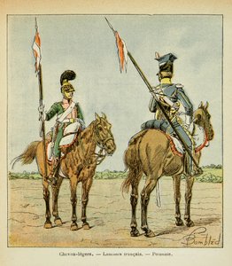 Illustration de Louis Bombled (1862-1927) du livre « Le Mémorial de Sainte-Hélène » du comte Emmanuel de Las Cases (1766-1842) : Chevaux légers de la Garde : Lancier français et polonais