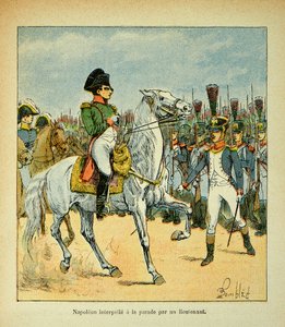 Illustration de Louis Bombled (1862-1927) du livre « Le Mémorial de Sainte-Hélène » par le comte Emmanuel de Las Cases (1766-1842) : Napoléon appelle un défilé par un lieutenant, Collection Privée - Louis Charles Bombled