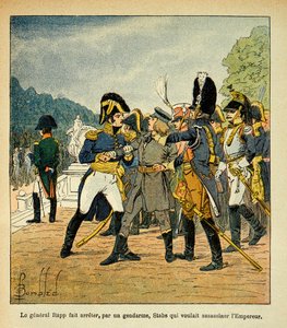 Illustration de Louis Bombled (1862-1927) du livre « Le Mémorial de Sainte-Hélène » par le comte Emmanuel de Las Cases (1766-1842) : Le général Rapp arrêtant, par un gendarme, le jeune Stabs, qui voulait assassiner l