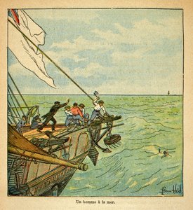 Illustration de Louis Bombled (1862-1927) du livre « Le Mémorial de Sainte-Hélène » par le comte Emmanuel de Las Cases (1766-1842) : Un homme se noie pendant le voyage de l