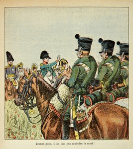 Illustration de Louis Bombled (1862-1927) du livre « Le Mémorial de Sainte-Hélène » par le comte Emmanuel de Las Cases (1766-1842) : Napoléon harangue les troupes, Collection Privée - Louis Charles Bombled