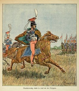 Illustration de Louis Bombled (1862-1927) du livre « Le Mémorial de Sainte-Hélène » par le comte Emmanuel de Las Cases (1766-1842) : Le maréchal Jozef Antoni Poniatowski (1763-1813) devant ses troupes, Collection Privée