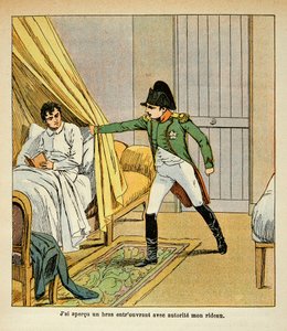Illustration de Louis Bombled du livre « Le Mémorial de Sainte-Hélène » du comte Emmanuel de Las Cases : Napoléon réveille Las Cases au lit à Sainte-Hélène, collection privée - Louis Charles Bombled