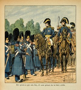 Illustration de Louis Bombled (1862-1927) du livre « Le Mémorial de Sainte-Hélène » par le comte Emmanuel de Las Cases (1766-1842) : Un grognard appelle un officier