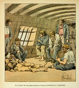 Illustration de Louis Bombled (1862-1927) du livre « Le Mémorial de Sainte-Hélène » du comte Emmanuel de Las Cases (1766-1842) : Prisonniers français sur les pontons anglais - Louis Charles Bombled