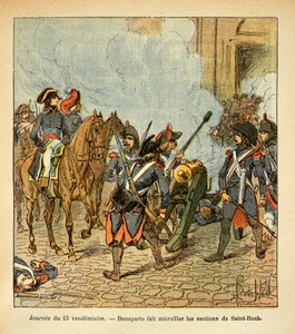 Illustration de Louis Bombled (1862-1927) du livre « Le Mémorial de Sainte-Hélène » par le comte Emmanuel de Las Cases (1766-1842) : Jour du 13 Vendémiaire, Bonaparte fait tirer les sections de Saint-Roch avec un canon - Louis Charles Bombled