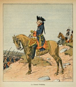 Illustration de Bombled Louis (1862-1927) du livre « Le Mémorial de Sainte-Hélène » par le comte Emmanuel de Las Cases (1766-1842) : Portrait équestre de Frédéric II de Prusse dit Frédéric le Grand (1712-1786), Collection privée
