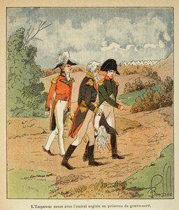 Illustration de Louis Bombled (1862-1927) du livre « Le Mémorial de Sainte-Hélène » du comte Emmanuel de Las Cases (1766-1842) : Conversation entre Napoléon, le gouverneur Hudson Lowe et l