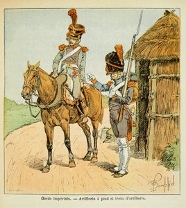 Illustration par Louis Bombled (1862-1927) tirée du livre « Le Mémorial de Sainte-Hélène » par le comte Emmanuel de Las Cases (1766-1842) : La Garde Impériale : Artillerie à pied et Train d