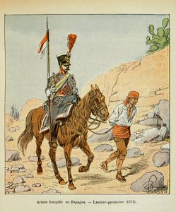 Illustration par Louis Bombled (1862-1927) tirée du livre « Le Mémorial de Sainte-Hélène » par le comte Emmanuel de Las Cases (1766-1842) : Armée française en Espagne : Gendarme lancier 1811, Collection privée - Louis Charles Bombled