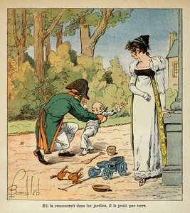 Illustration par Louis Bombled (1862-1927) tirée du livre « Le Mémorial de Sainte-Hélène » par le comte Emmanuel de Las Cases (1766-1842) : Napoléon jouant avec son fils en présence de Marie-Louise, Collection privée - Louis Charles Bombled