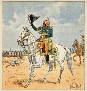 Illustration de Louis Bombled (1862-1927) du livre « Le Mémorial de Sainte-Hélène » du comte Emmanuel de Las Cases (1766-1842) : Portrait équestre du maréchal Jean Baptiste Bessières (1768-1813), duc d
