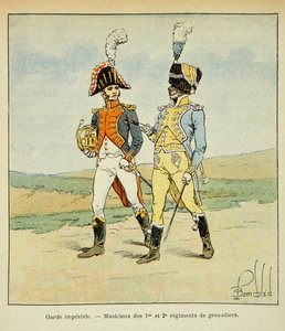 Illustration de Louis Bombled (1862-1927) du livre « Le Mémorial de Sainte-Hélène » du comte Emmanuel de Las Cases (1766-1842) : Garde impériale : Musiciens des 1er et 2e régiments de grenadiers