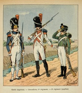 Illustration de Louis Bombled (1862-1927) du livre « Le Mémorial de Sainte-Hélène » du comte Emmanuel de Las Cases (1766-1842) : Garde impériale ; Grenadier du 1er régiment ; élèves du 2e régiment - Louis Charles Bombled