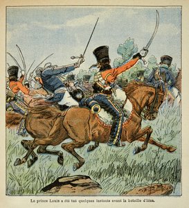 Illustration de Bombled Louis (1862-1927) du livre « Le Mémorial de Sainte-Hélène » par le comte Emmanuel de Las Cases (1766-1842) : Mort du prince Louis Ferdinand de Prusse (1772-1806) lors de la bataille de Saalfeld le 10 octobre, Collection privée