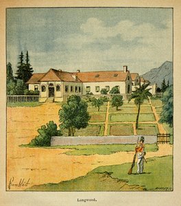 Illustration de Louis Bombled (1862-1927) du livre « Le Mémorial de Sainte-Hélène » par le comte Emmanuel de Las Cases (1766-1842) : Vue de Longwood à Sainte-Hélène, Collection Privée - Louis Charles Bombled