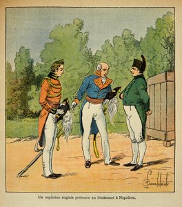 Illustration de Louis Bombled (1862-1927) du livre « Le Mémorial de Sainte-Hélène » par le comte Emmanuel de Las Cases (1766-1842) : À Sainte-Hélène, un capitaine anglais présente à l