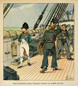 Illustration du livre « Le Mémorial de Sainte-Hélène » par le comte Emmanuel de Las Cases : Napoléon en route pour Sainte-Hélène à bord du Northumberland attire la sympathie de l