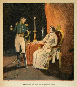 Illustration du livre « Le Mémorial de Sainte-Hélène » par le comte Emmanuel de Las Cases : Arrestation du pape Pie VII par le général Stephen Radet en 1809 - Louis Charles Bombled