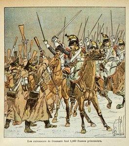 Illustration de Bombled Louis (1862-1927) du livre « Le Mémorial de Sainte-Hélène » par le comte Emmanuel de Las Cases (1766-1842) : Le 9e régiment de cuirassiers du colonel Doumere capture 1800 Russes lors de la campagne de Russie, Collection privée - Louis Charles Bombled