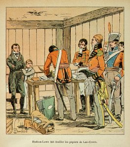 Illustration de Louis Bombled (1862-1927) du livre « Le Mémorial de Sainte-Hélène » du comte Emmanuel de Las Cases (1766-1842) : Hudson Lowe (1769-1844) fait fouiller les papiers de Las Cases - Louis Charles Bombled