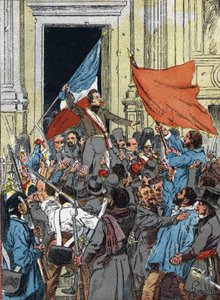 Proclamation de la Deuxième République, Révolution de 1848 : Alphonse de Lamartine (1790-1869), refusant le drapeau rouge comme emblème de la République et lui préférant le drapeau tricolore, lors d