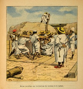 La guerre à Madagascar - Histoire anecdotique des expéditions françaises de 1885-1895 par Henri Galli dit Gallichet (1854-1922), illustré par Louis Bombled (1862-1927) : Hovas travaillant aux fortifications de la capitale en 1895, Collection privée