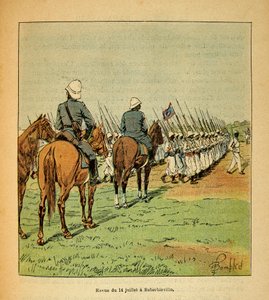 La Guerre à Madagascar - Histoire anecdotique des expéditions françaises de 1885-1895 par Henri Galli dit Galllichet, illustrée par Louis Bombled : Revue des troupes le 14 juillet - Louis Charles Bombled