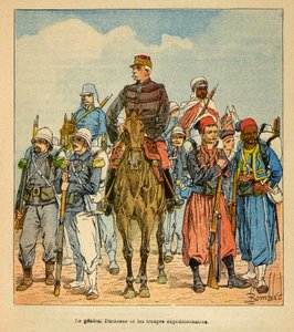 La Guerre à Madagascar - Histoire anecdotique des expéditions françaises de 1885-1895 par Henri Galli dit Galllichet, illustrée par Louis Bombled : Général Duchesne avec les troupes expéditionnaires de Madagascar