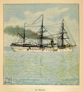 La Guerre à Madagascar - Histoire anecdotique des expéditions françaises de 1885-1895 par Henri Galli dit Galllichet, illustrée par Louis Bombled : Le navire-hôpital le « Shamrock » en route pour Madagascar - Louis Charles Bombled