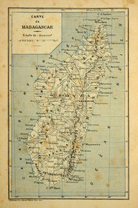 La Guerre à Madagascar-Histoire anecdotique des expéditions françaises de 1885-1895 par Henri Galli dit Galllichet (1854-1922), illustrée par Louis Bombled (1862-1927) : Carte de Madagascar, Collection privée - Louis Charles Bombled