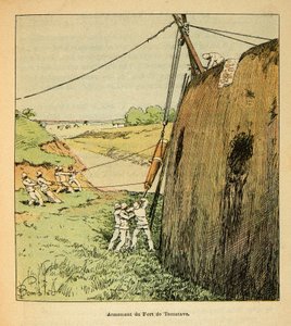 La Guerre à Madagascar-Histoire anecdotique des expéditions françaises de 1885-1895 par Henri Galli dit Galllichet (1854-1922), illustrée par Louis Bombled (1862-1927) : Armement du Fort de Tamatave par les troupes françaises en 1895, Collection privée