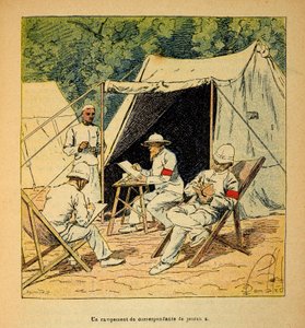 La guerre à Madagascar - Histoire anecdotique des expéditions françaises de 1885-1895 par Henri Galli dit Gallichet (1854-1922), illustrée par Louis Bombled (1862-1927) : Un camp de correspondants de journaux à Madagascar en 1895 - Louis Charles Bombled