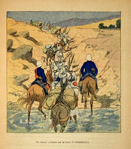 La guerre à Madagascar - Histoire anecdotique des expéditions françaises de 1885-1895 par Henri Galli dit Galllichet, illustrée par Louis Bombled : Un convoi militaire sur la route de Suberbieville en 1895 - Louis Charles Bombled