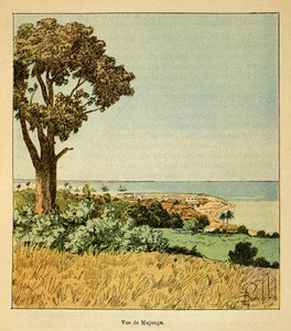 La guerre à Madagascar - Histoire anecdotique des expéditions françaises de 1885-1895 par Henri Galli dit Galllichet, illustrée par Louis Bombled : Vue de la ville de Majunga au XIXe siècle - Louis Charles Bombled