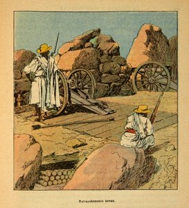 La Guerre à Madagascar - Histoire anecdotique des expéditions françaises de 1885-1895 par Henri Galli dit Gallichet (1854-1922), illustrée par Louis Bombled (1862-1927) : Retraite des troupes Hovas en 1895 à Tananarive, Collection privée