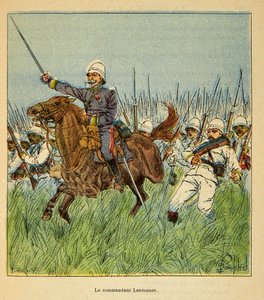 La guerre à Madagascar - Histoire anecdotique des expéditions françaises de 1885-1895 par Henri Galli dit Galllichet (1854-1922), illustrée par Louis Bombled (1862-1927) : Le commandant Lentonnet (1840-1896) avec les troupes françaises lors de la défense d - Louis Charles Bombled