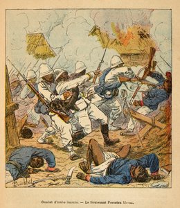 La guerre à Madagascar - Histoire anecdotique des expéditions françaises de 1885-1895 par Henri Galli dit Galllichet (1854-1922), illustrée par Louis Bombled (1862-1927) : Lieutenant Foreston blessé lors des batailles d