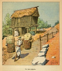 La Guerre à Madagascar - Histoire anecdotique des expéditions françaises de 1885-1895 par Henri Galli dit Gallichet (1854-1922), illustrée par Louis Bombled (1862-1927) : Une case malgache au 19ème siècle, Collection privée