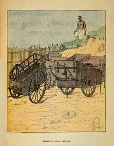 La Guerre à Madagascar - Histoire anecdotique des expéditions françaises de 1885-1895 par Henri Galli dit Galllichet, illustrée par Louis Bombled : Convoi de voitures Lefebvre pour l