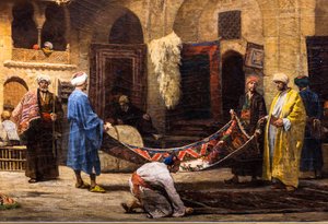 Le bazar du tapis dans le Khan Khalil au Caire - Louis Claude Mouchot
